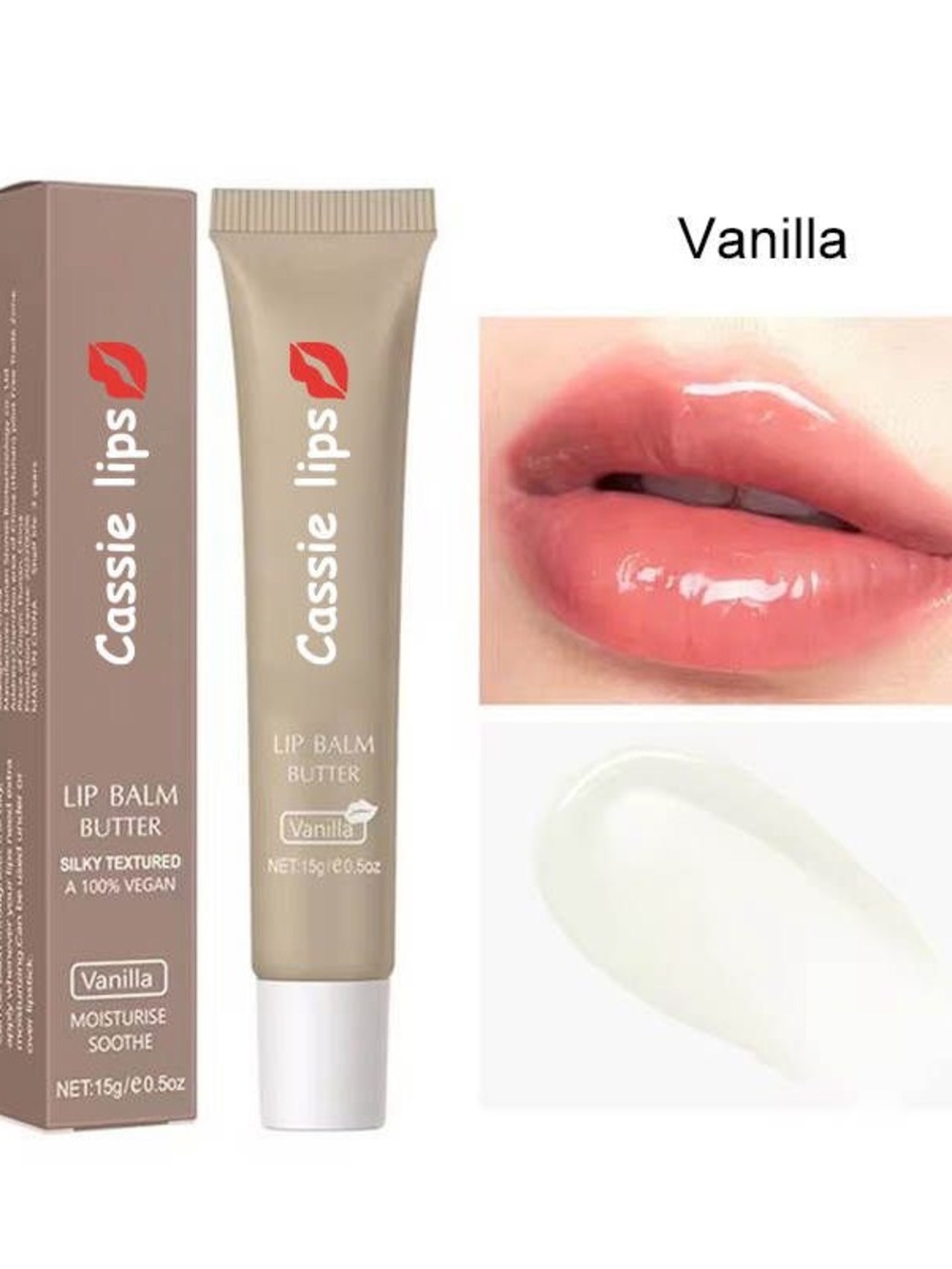 Cassie Lips Vanilla Lip Balm Butter — Hydrating Clear Gloss